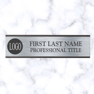 Your Company Logo Office Door Sign Faux Silver