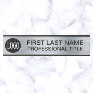 Your Company Logo Office Door Sign Faux Silver