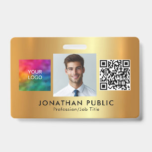 Your Company Logo QR Code Employee Photo Gold Badge