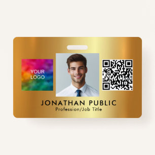 Your Company Logo QR Code Employee Photo Gold Badge