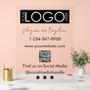Your Company Logo Storefront QR Code Social Media Acrylic Sign