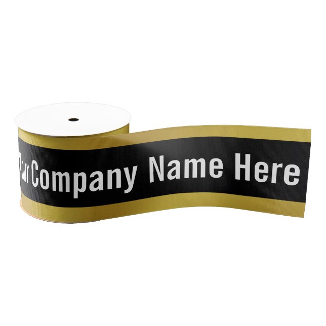 Your Company Name Here Black White and Gold Grosgrain Ribbon (Spool)