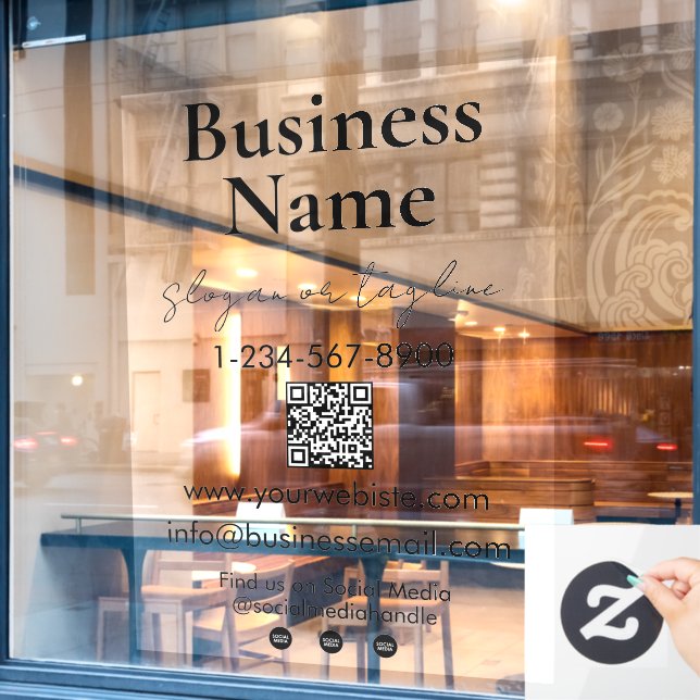 Your Company Name Storefront QR Code Contact Info Window Cling (Cafe Window)
