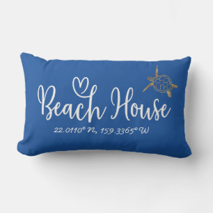  Your Coordinates Blue Sea Turtle Beach House Lumbar Pillow