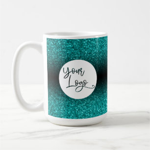 Your Corporate Logo, Teal Glitter and Black Ombre Coffee Mug