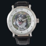 Your Custom Dog Photo Cute Pet Owner Monogram Watch<br><div class="desc">Personalize with your own dog's photograph on this custom pet owner watch and customize with their name at the bottom. A beautiful personalized wristwatch gift for a dog or cat owner to immortalize their love. Bordered in white with black numbers.</div>