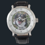 Your Custom Dog Photo Cute Pet Owner Monogram Watch<br><div class="desc">Personalize with your own dog's photograph on this custom pet owner watch and customize with their name at the bottom. A beautiful personalized wristwatch gift for a dog or cat owner to immortalize their love. Bordered in white with black numbers.</div>