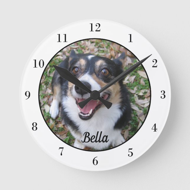 Your Custom Dog Photo Cute Pet Owner Round Clock (Front)