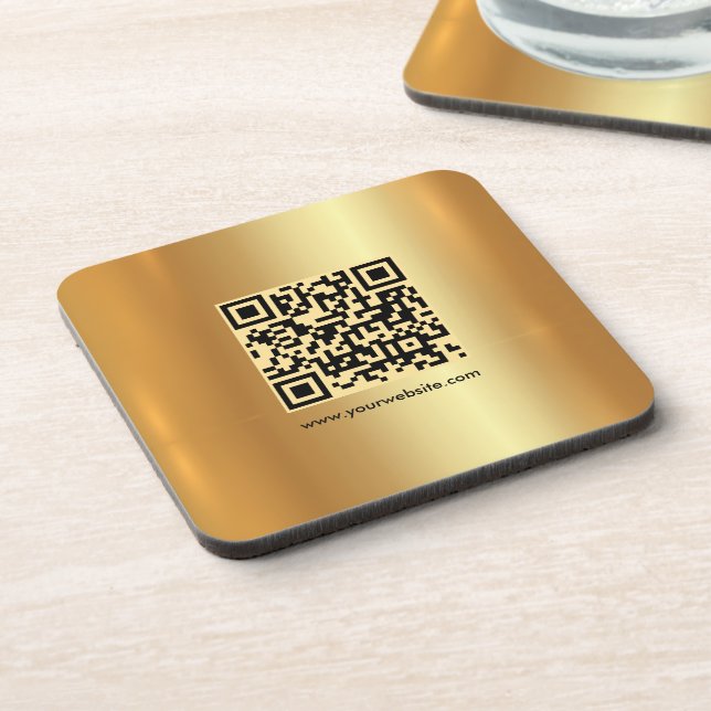 Your Custom Elegant Modern Template QR Code Gold Coaster (Left Side)