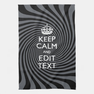 Your Custom Keep Calm Saying on Black Swirl Kitchen Towel