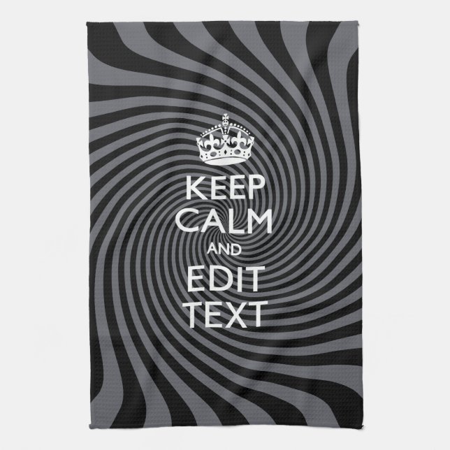 Your Custom Keep Calm Saying on Black Swirl Kitchen Towel (Vertical)