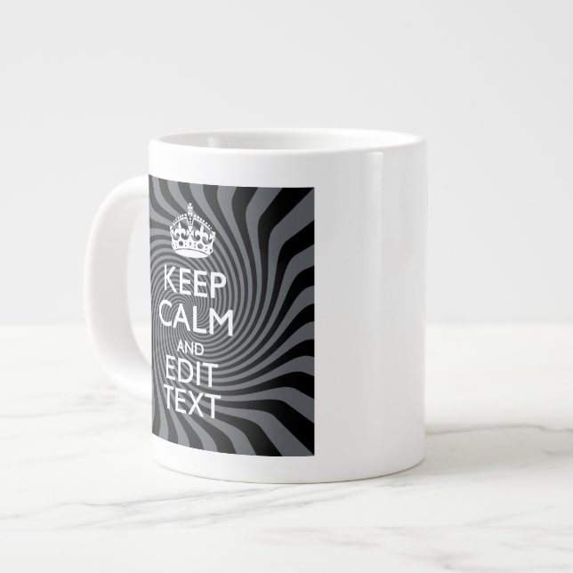 Your Custom Keep Calm Saying on Black Swirl Large Coffee Mug (Front Left)