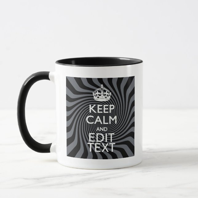Your Custom Keep Calm Saying on Black Swirl Mug (Left)