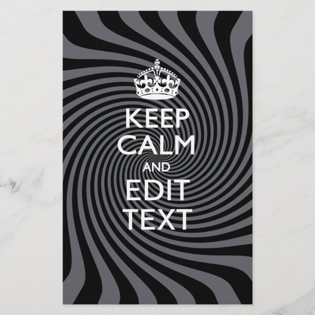 Your Custom Keep Calm Saying on Black Swirl Stationery (Front)