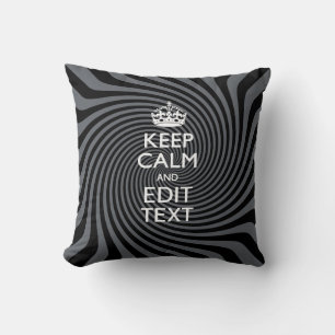 Your Custom Keep Calm Saying on Black Swirl Throw Pillow