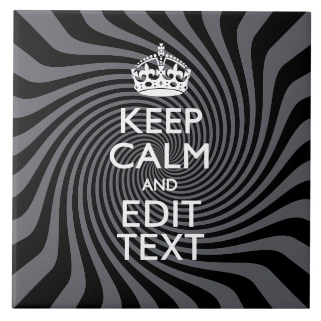 Your Custom Keep Calm Saying on Black Swirl Tile (Front)
