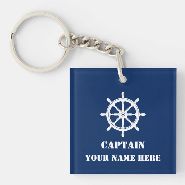 Your Custom Name Or Boat Name Ships Wheel Helm Keychain (Front)