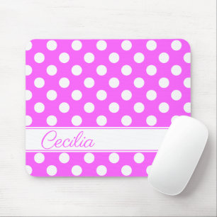 Your Custom Name Screaming Pink And Big White Dots Mouse Pad