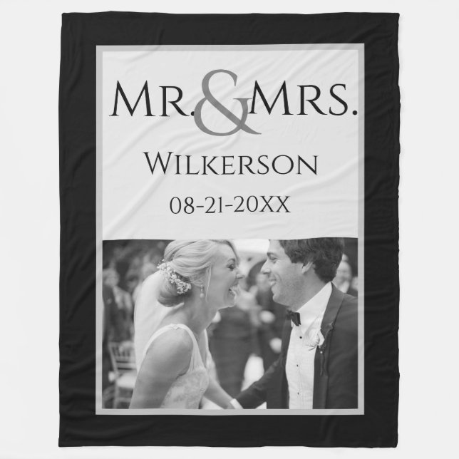 Your Custom Photo and Message in Black and White Fleece Blanket (Front)