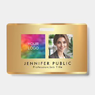 Your Custom Photo Company Logo Name Gold Template Badge