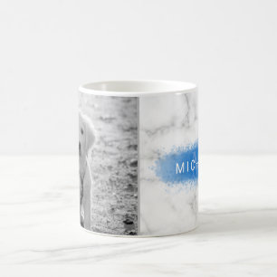 Your Custom Photo & Faux Marble Texture With Blue Coffee Mug