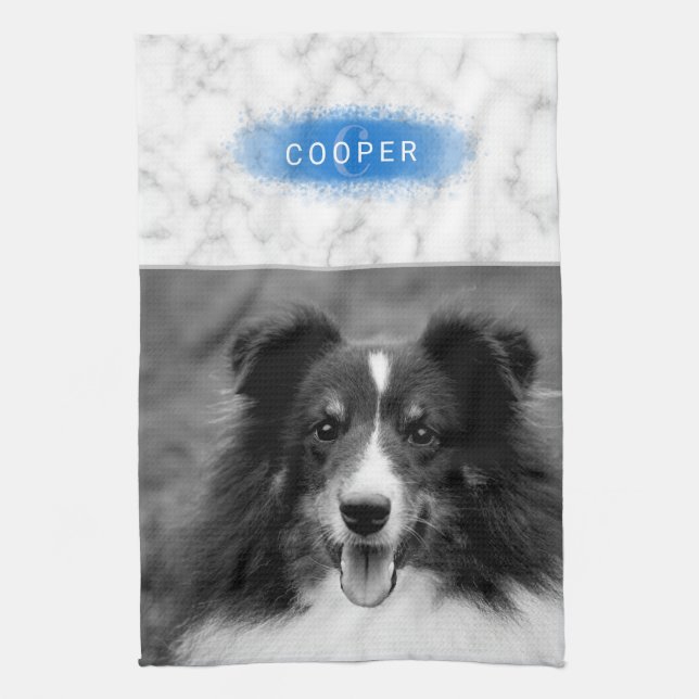 Your Custom Photo & Faux Marble Texture With Blue Kitchen Towel (Vertical)