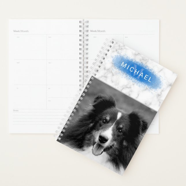 Your Custom Photo & Faux Marble Texture With Blue Planner (Display)