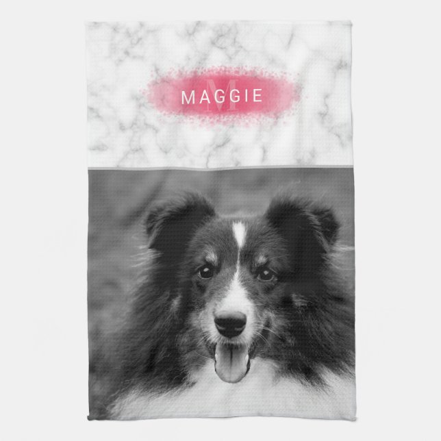 Your Custom Photo & Faux Marble Texture With Pink Kitchen Towel (Vertical)