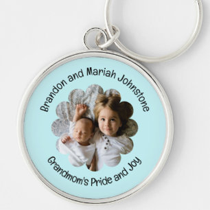 Your Custom Photo in Flower Two Lines Text Keychain