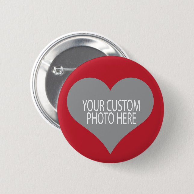 Your custom photo in red heart shape 2 inch round button (Front & Back)