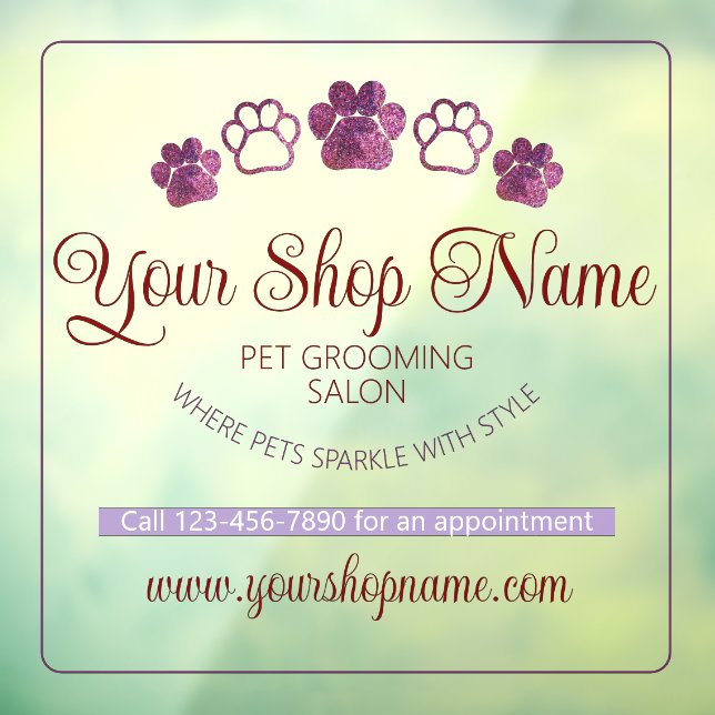 Your Custom Shop Name Pet Salon Business Front Window Cling (Sheet 3)
