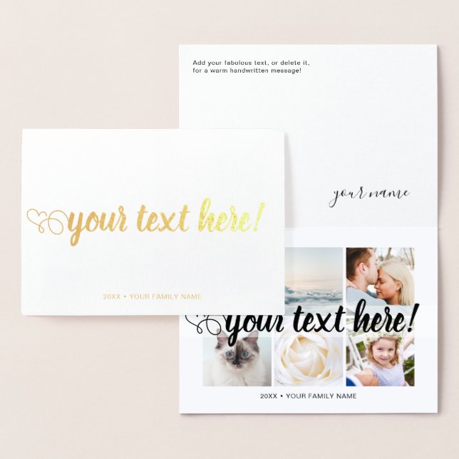 Your custom text 6 photos collage universal cute foil card (Display)