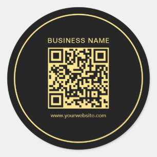 Your Custom Text Business QR Code Black & Gold Classic Round Sticker