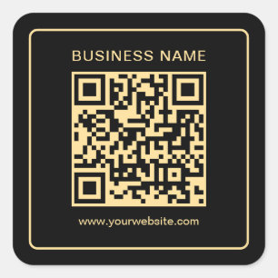Your Custom Text Company QR Code Black And Gold Square Sticker