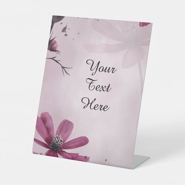 Your Custom Text - Deep Pink Flowers Personalized Pedestal Sign (Front)