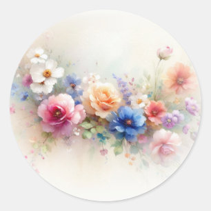 Your Custom Text Elegant Watercolor Flowers Blank Classic Round Sticker