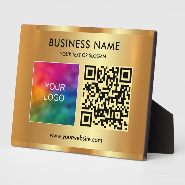 Your Custom Text Logo QR Code Faux Gold Template Plaque (Side)