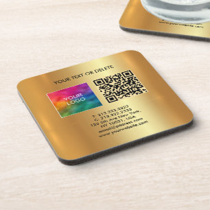 Your Custom Text Logo QR Code Template Black Gold Coaster