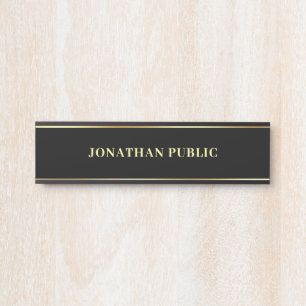 Your Custom Text Modern Elegant Black And Gold Door Sign