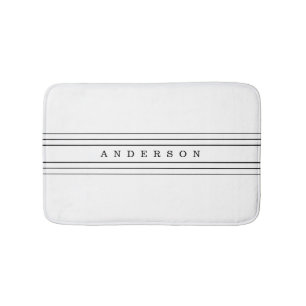 Your Custom Text & Modern Stripes Black & White Bath Mat
