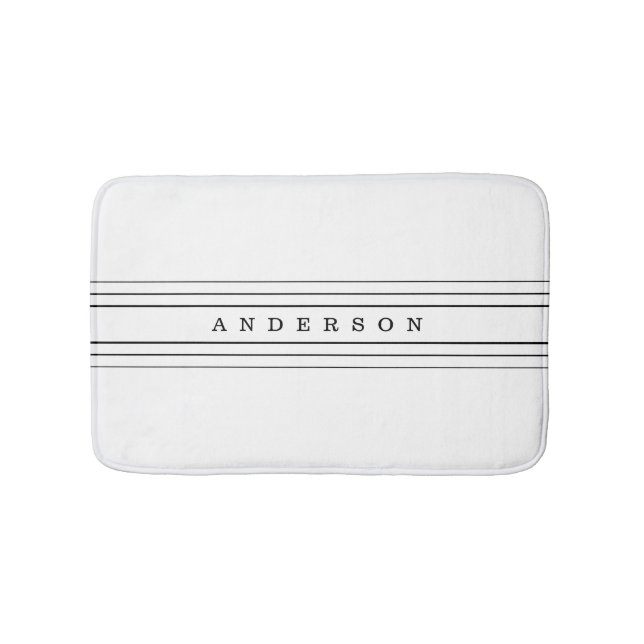 Your Custom Text & Modern Stripes | Black & White Bath Mat (Front)