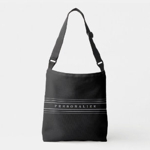 Your Custom Text & Modern Stripes   Black & White Crossbody Bag