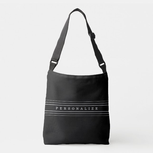 Your Custom Text & Modern Stripes | Black & White Crossbody Bag (Front)