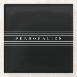 Your Custom Text & Modern Stripes Black & White Glass Coaster