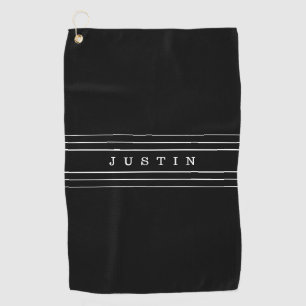 Your Custom Text & Modern Stripes   Black & White Golf Towel