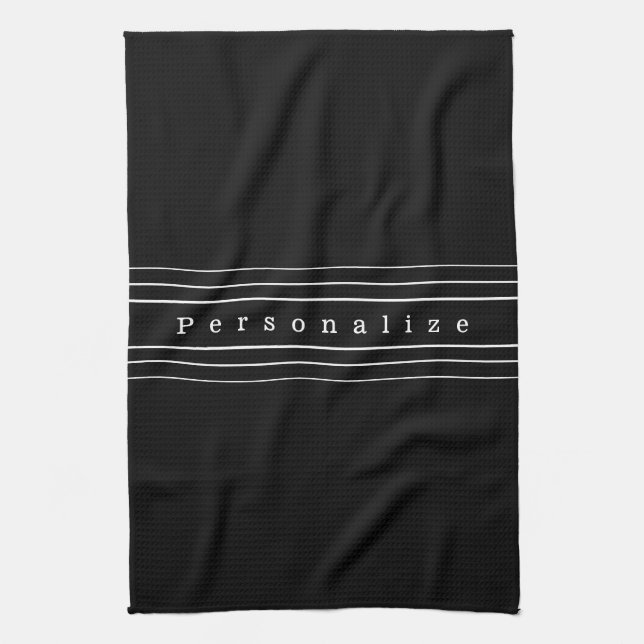 Your Custom Text & Modern Stripes | Black & White Kitchen Towel (Vertical)