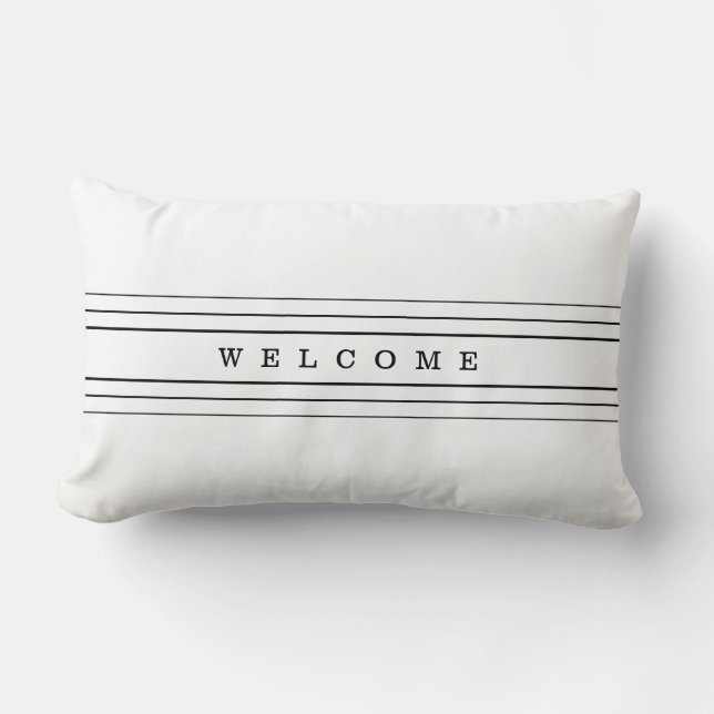 Your Custom Text & Modern Stripes | Black & White Lumbar Pillow (Front)