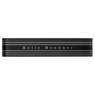Your Custom Text & Modern Stripes   Black & White Nameplate