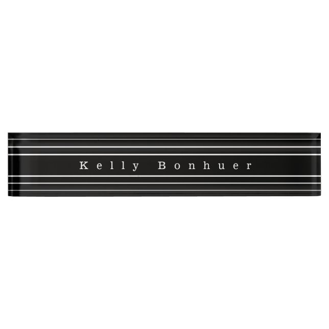 Your Custom Text & Modern Stripes | Black & White Nameplate (Front)
