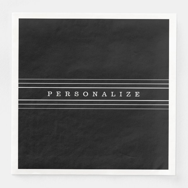 Your Custom Text & Modern Stripes | Black & White Napkin (Front)
